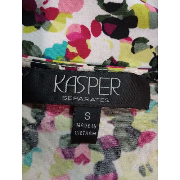 Kasper Blouse Womens Small Sleeveless Pleated Mesh Overlay Vibrant‎ Top - Picture 5 of 8